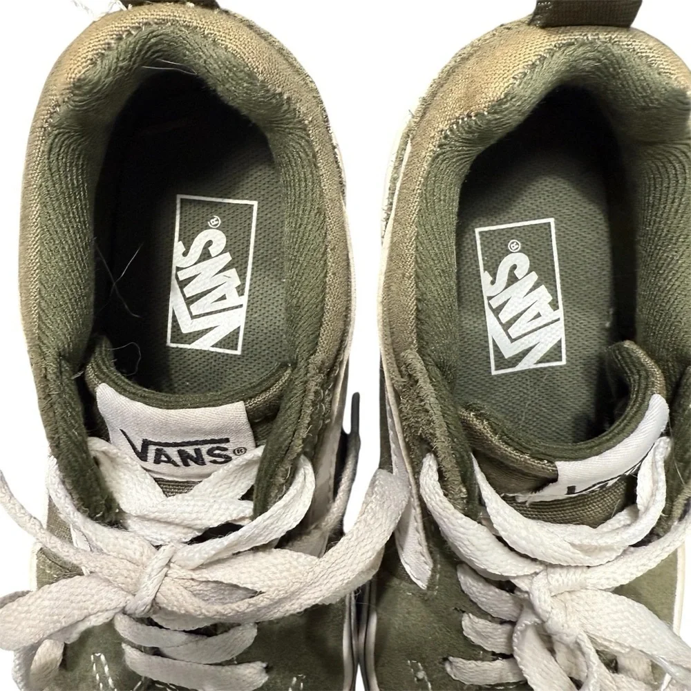 Vans Kids Olive Green Suede High-Top Sneakers with White Accents size 13